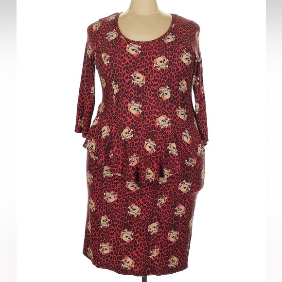 Torrid Peplum Dress Limited Edition Ponte Skulls Leopard Red Plus Size 4X Rare! - Picture 2 of 10